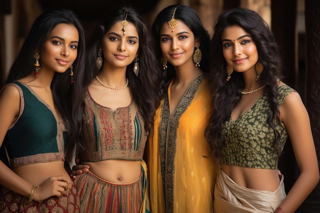 Grupo de jovens mulheres indianas juntos