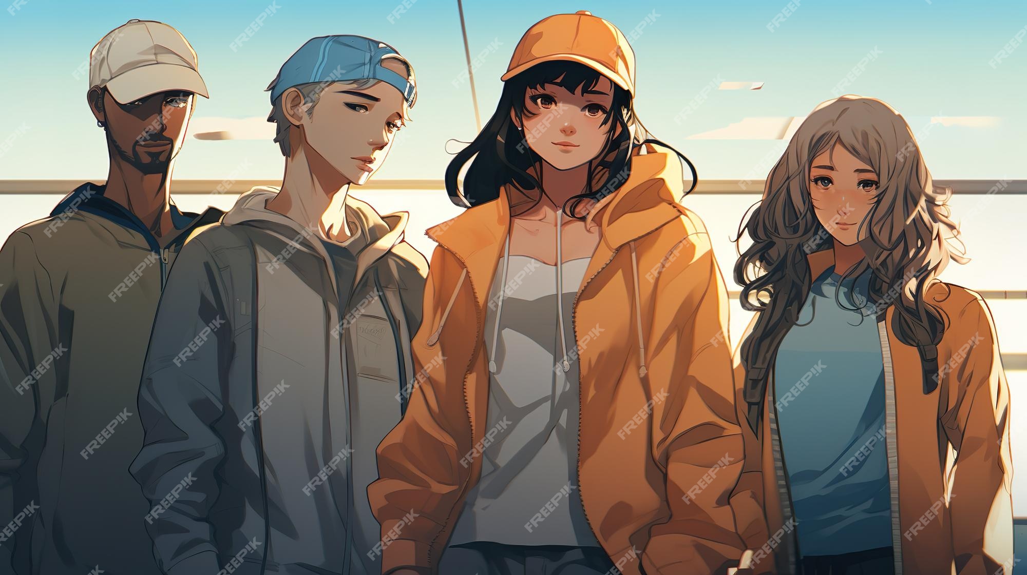 Fundo Alguns Personagens De Anime Estão Em Poses Fundo, Poses De Imagem De Hip Hop, Ação, Moda Imagem de plano de fundo para download gratuito