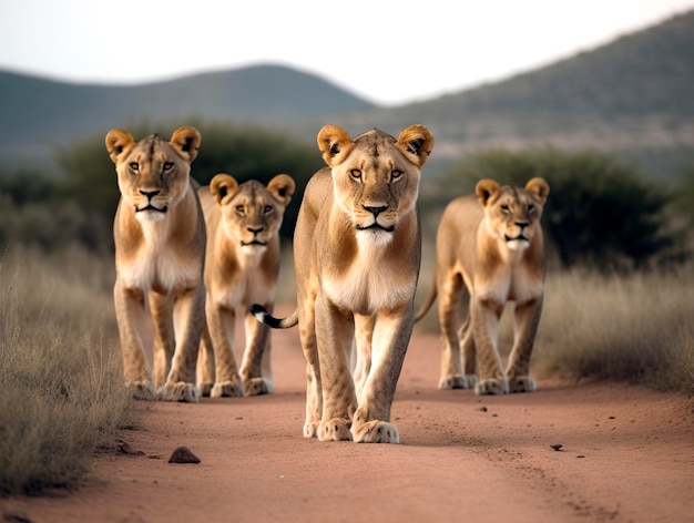 Grupo de leões na natureza