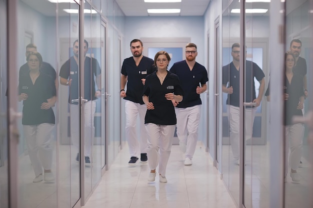 grupo de médicos posando no hospital/conceito clínica médica moderna, trabalho do médico, uniforme médico, equipe médica