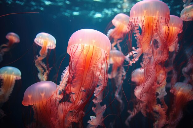 Grupo de medusas flutuando na água