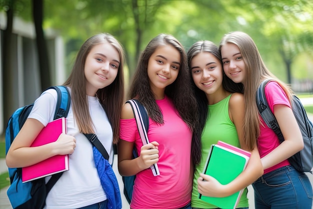 Grupo de meninas adolescentes da faculdade