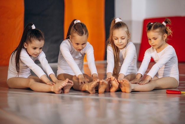 Grupo de meninas se exercitando na escola de ginástica