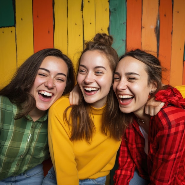 Grupo de moças sentadas juntas