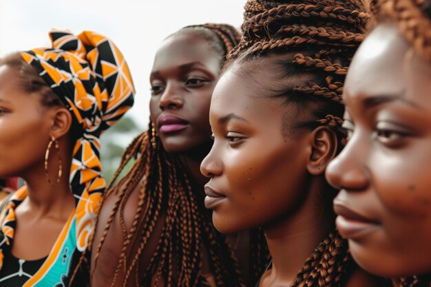 Foto grupo de mulheres africanas com penteados em pé juntas