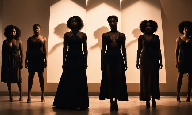 Foto grupo de mulheres afro-americanas posando em um estúdio de moda