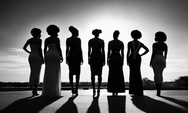 Foto grupo de mulheres afro-americanas posando em um estúdio de moda