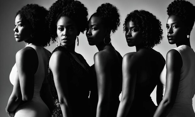 Foto grupo de mulheres afro-americanas posando em um estúdio de moda