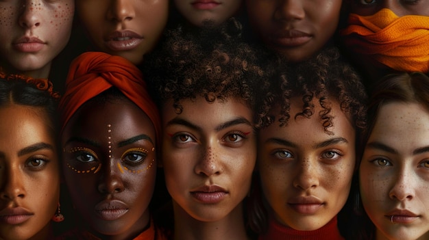 Foto grupo de mulheres com pintura facial laranja diversidade e inclusão na inovação