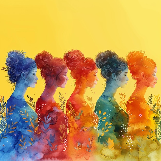 Grupo de mulheres felizes para o Dia Internacional da Mulher ilustração em estilo aquarela por Generative Ai