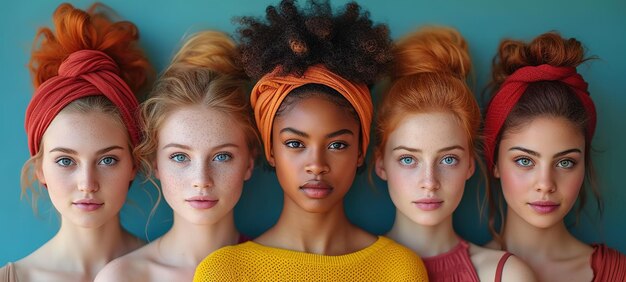 Foto grupo de mulheres fortes e independentes de pé juntas em um estúdio mulheres diversas olhando para a câmera