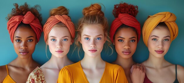 Foto grupo de mulheres fortes e independentes de pé juntas em um estúdio mulheres diversas olhando para a câmera