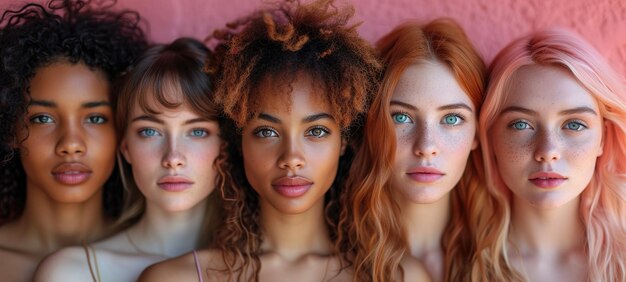 Foto grupo de mulheres fortes e independentes de pé juntas em um estúdio mulheres diversas olhando para a câmera