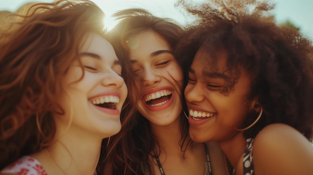 Foto grupo de mulheres jovens rindo juntas no dia da mulher