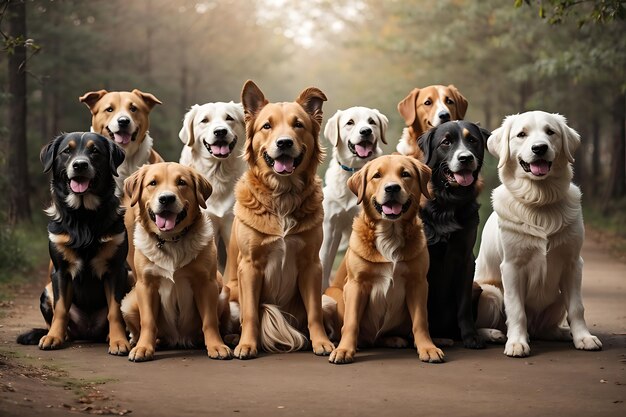 Foto grupo de nove cães