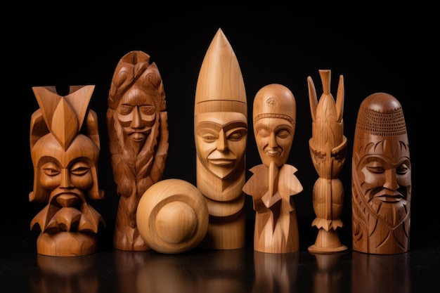 Grupo de objetos esculpidos em madeira escandinavos