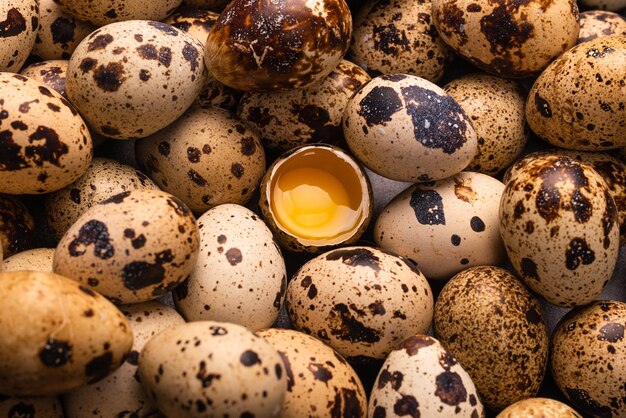 Grupo de ovos de codorna como pano de fundo Ovos crus