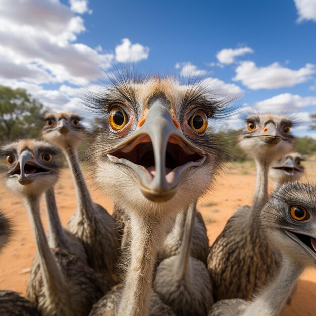 Grupo de pássaros Emu na natureza