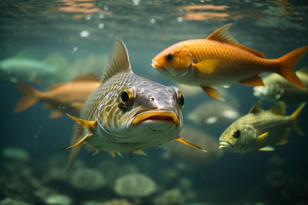 Grupo de peixes debaixo de água