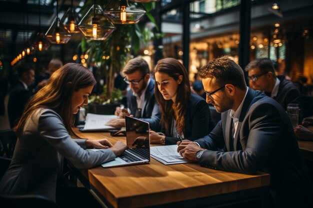 Grupo de pessoas a elaborar um plano de negócios num escritório