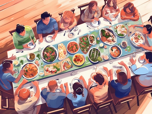 Foto grupo de pessoas brilhante vetor sala de jantar ilustração