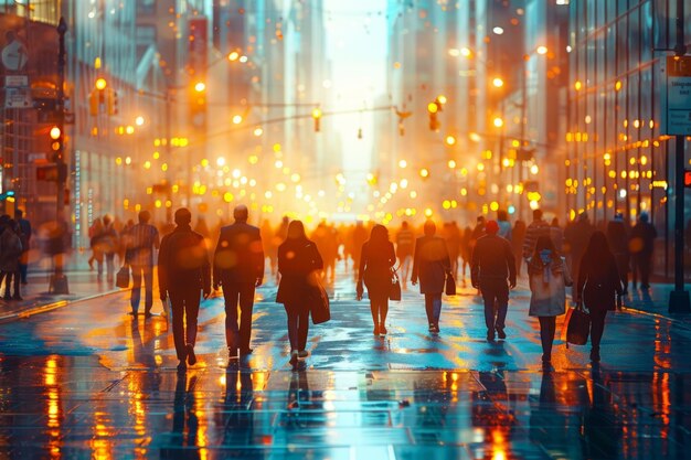 Grupo de pessoas caminhando pela rua à noite