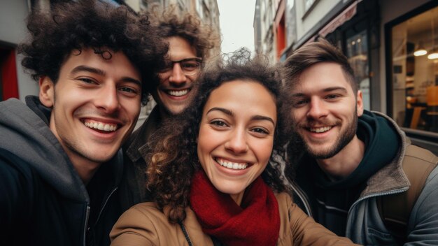 Grupo de pessoas capturando um momento juntos tirando uma selfie