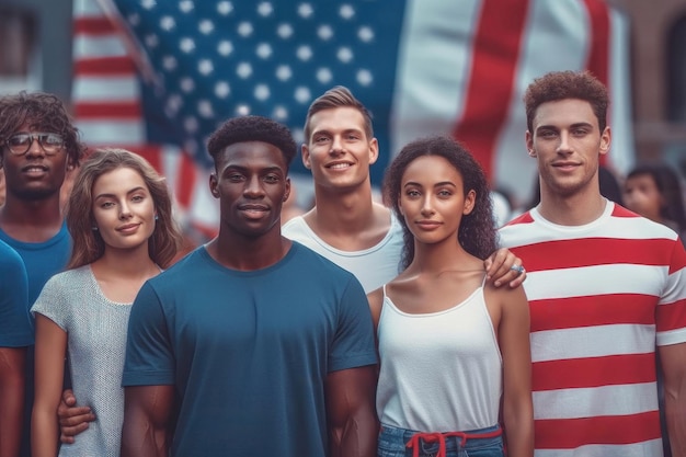 Foto grupo de pessoas diferentes para a celebração do dia da independência da américa 4 de julho