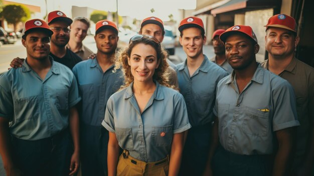 Foto grupo de pessoas diversas vestindo uniformes de trabalho