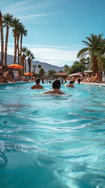 Grupo de pessoas em férias de verão na piscina do resort