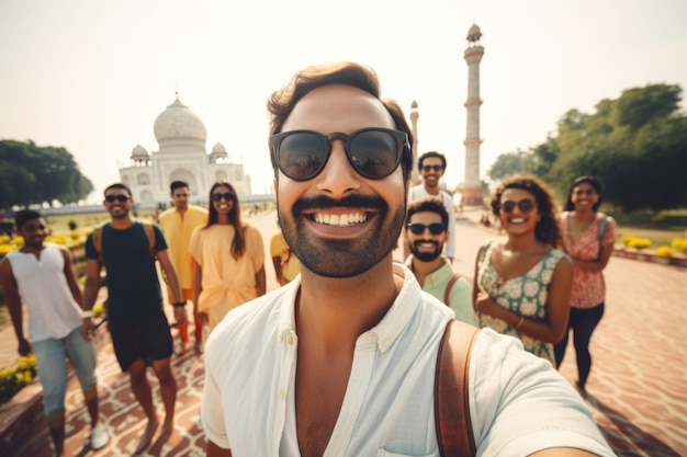 Foto grupo de pessoas expressão feliz conceito de viajante ai gerado