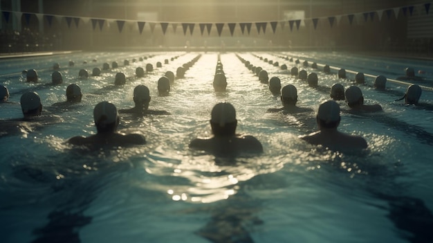 Grupo de pessoas nadando na piscina Generative Ai