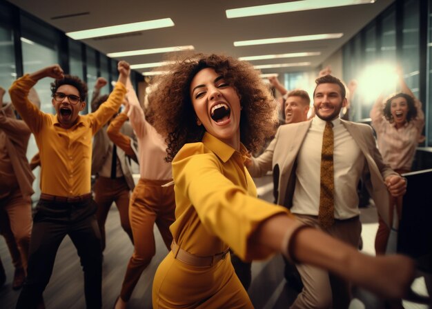 Foto grupo de pessoas posando juntas no escritório corporativo