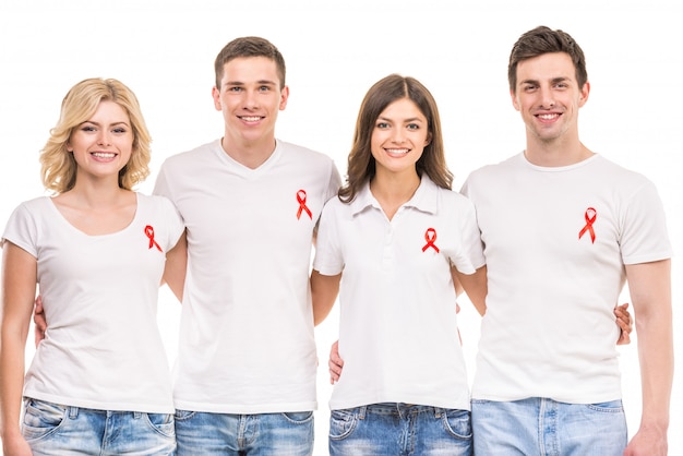 Grupo de pessoas positivas que apoiam a prevenção do HIV / SIDA.