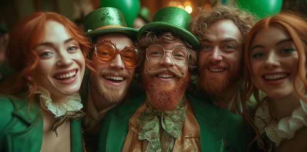 Grupo de pessoas vestidas de verde celebrando o Dia de São Patrício