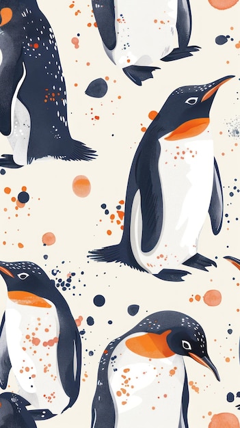 Grupo de pinguins em fundo branco