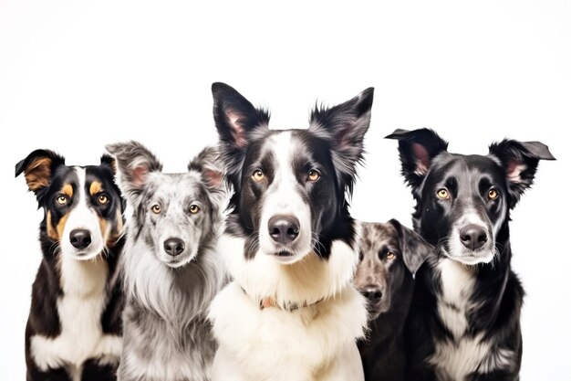 Grupo de raça pura bela raça de cão border collie fundo natureza isolado