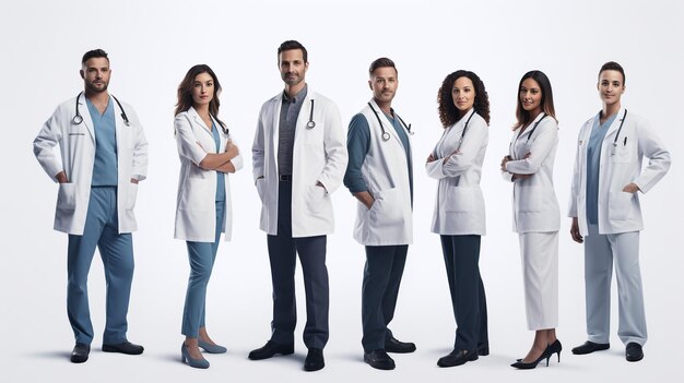 Grupo de retratos de diversos enfermeiros e médicos da equipe médica