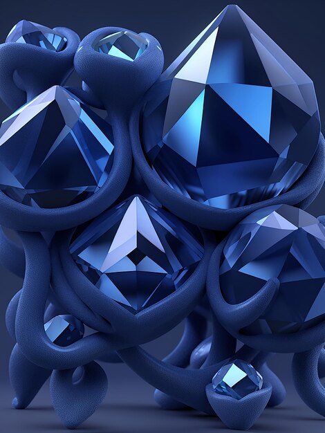 Foto grupo de safira de diamante azul colocado em fundo brilhante foco do objeto principal renderização 3d