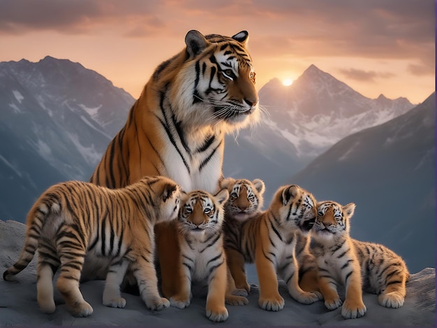 grupo de tigres de pé um ao lado do outro ai gerado