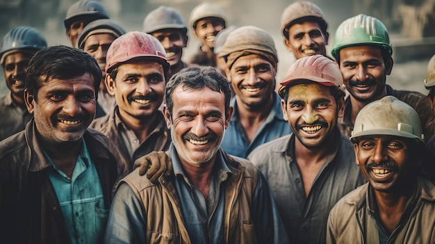 Grupo de trabalhadores felizes no canteiro de obras Generative Ai