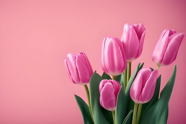 Grupo de tulipas cor de rosa isoladas em fundo rosa