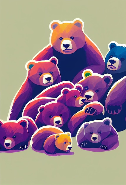 Grupo de urso fofo para papel de parede e desenhos gráficos ilustração 2D