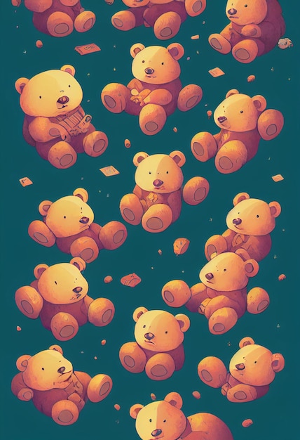 Grupo de urso fofo para papel de parede e desenhos gráficos ilustração 2D