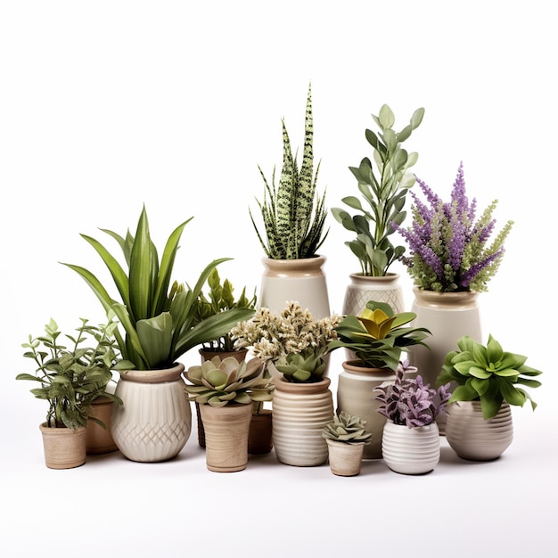 Grupo de várias plantas em vaso e