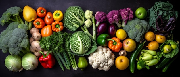 Grupo de vegetais Vista superior com arranjo estético Fundo preto