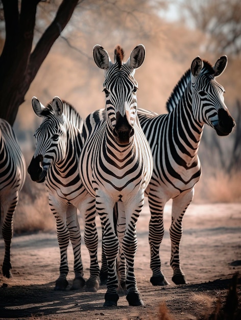 Grupo de zebras na natureza