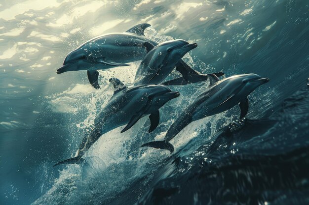 Un grupo de delfines nadando en el océano