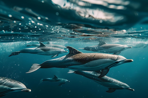 Un grupo de delfines nadando en el océano