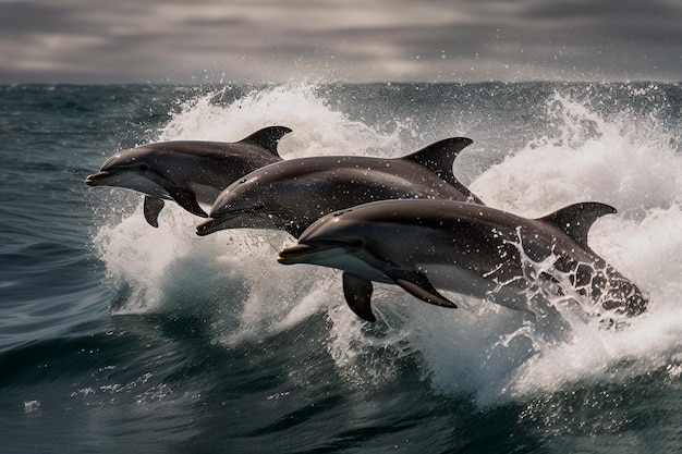 Un grupo de delfines saltando